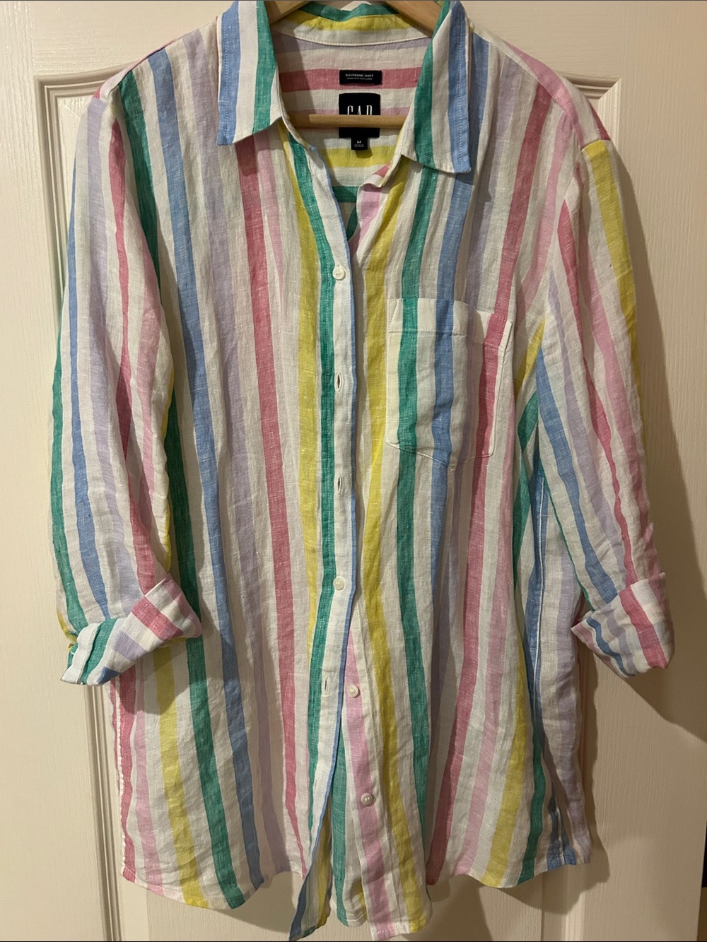 GAP Pastel Multistripe Linen-Blend Button-Down Shirt